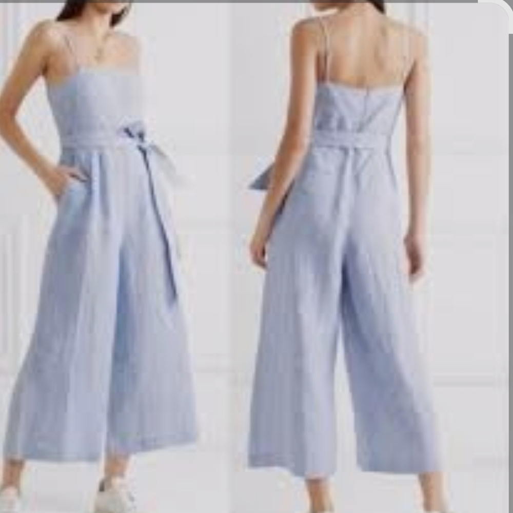 J. Crew Linen Blue and White Striped Wide Leg Pant Suit - Picture 2 of 8